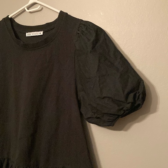 Zara Black 100% Cotton Ruffled Tiered Sundress with Puff Sleeves - Picture 5 of 7